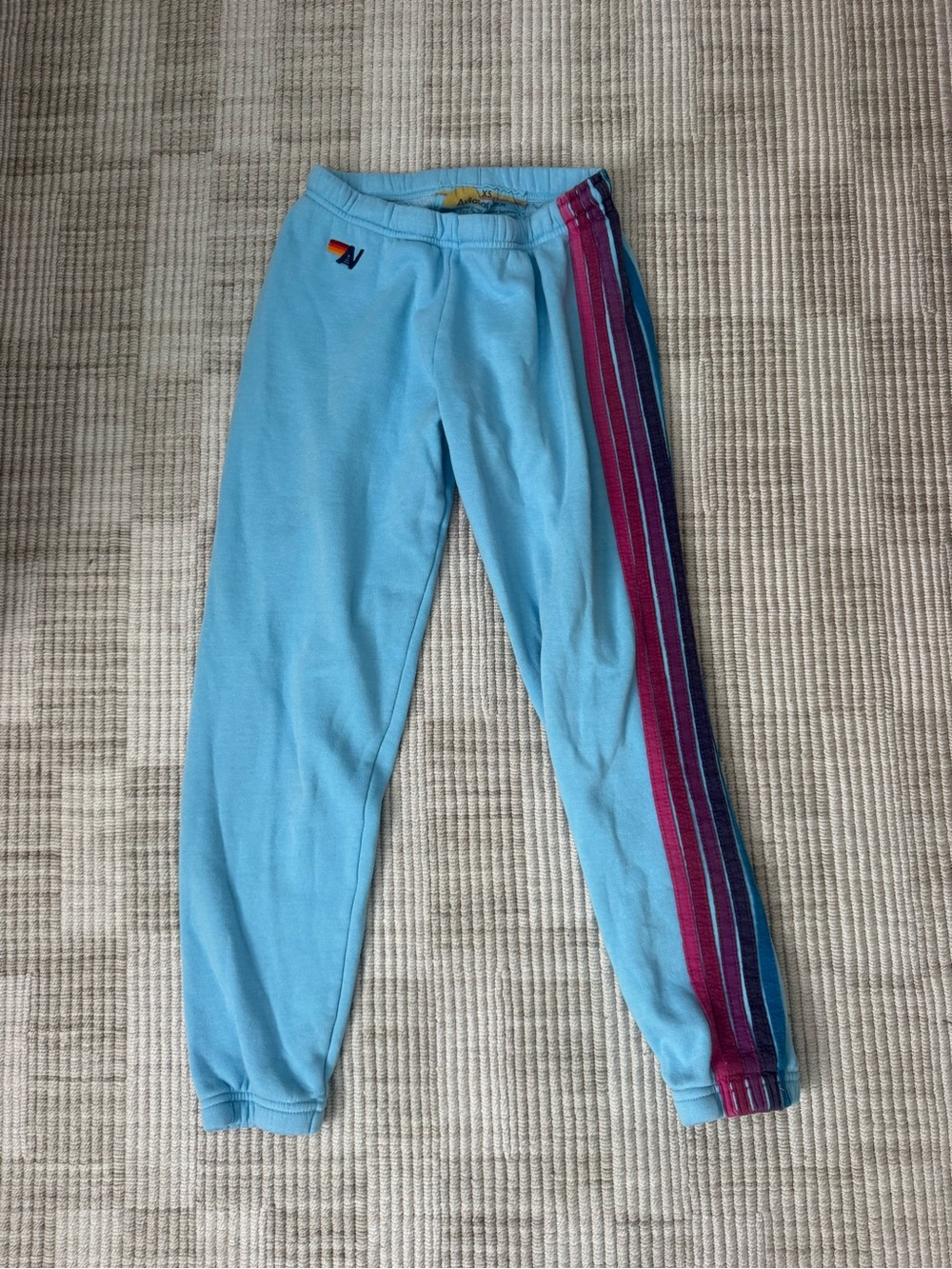 Aviator Nation Light Blue Joggers with Pink & Blue Side Stripes